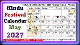 Hindu Festival Calendar May 2027 Plavanga Chithirai – Vaikaasi [upl. by Monney]