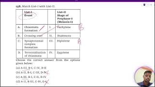 Match ListI with ListII ListI Event ListII Stage of ProphaseI MeiosisI A Chiasmata [upl. by Pavia]