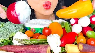 GIANT RAW VEGGIE PLATTER DIPPED IN RANCH  MUKBANG  EATING SOUNDS [upl. by Arakaj]