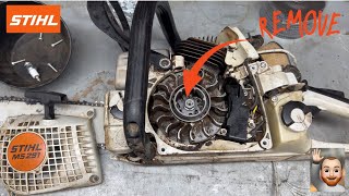 How to remove a Flywheel off of practically any machine without a puller or prybar 🔧• howto stihl [upl. by Eerol]