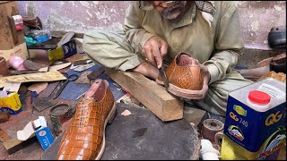 How To Make Alligator Print Hand Stitch Leather Shoes Upper Beginner Leather work PART 2 of 3 [upl. by Nivar95]