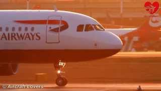 Sunset Takeoff British Airways Airbus A320 GEUYP  Germany BerlinTegel 060214 [upl. by Kohn]