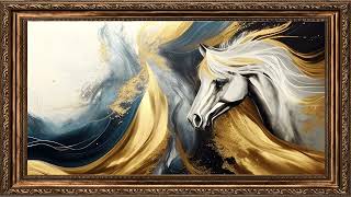 The Art Corner tv wallpaper majestic white horse with flowing mane and tail gold horses wallpaper [upl. by Ardnahcal]