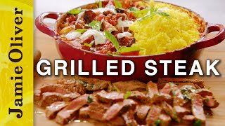 Herby Grilled Steak  Jamie Oliver  15 Minute Meals [upl. by Laven251]