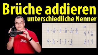 Brüche addieren  unterschiedliche Nenner  langsam und ausführlich erklärt  Lehrerschmidt [upl. by Spearman]