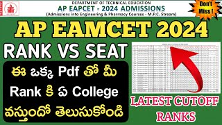 Ap eamcet 2024Ap eamcet 2024 rank vs college new dataAp eamcet 2024 counciling web options [upl. by Ahsetal842]