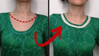 A Great Sewing Trick  How to Downsize a Large Neckline Simply and Quickly [upl. by Neelia578]