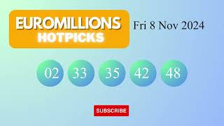 EuroMillionsHotPicks Draw Results on Fri 8 Nov 2024 The National Lottery UK [upl. by Schatz]