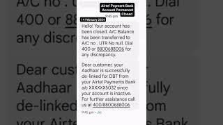 Airtel Payment Bank Account Closed Permanent 14 February 2024 [upl. by Mckay]