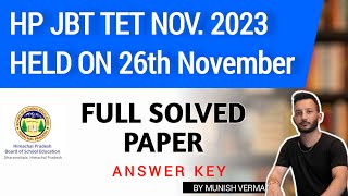 HP JBT TET 2023 FULL SOLVED PAPER HELD ON 26th NOVEMBER 2023 [upl. by Herring]