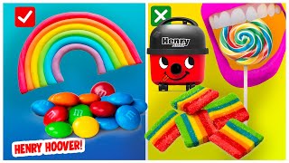 HENRY HOOVER EATS A LOT OF RAINBOW CANDY ASMR  REAL [upl. by Enelahs]