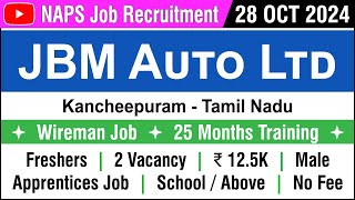 JOB  JBM Auto Limited  2 Vacancy  Freshers  Tamilnadu  Training  in Tamil  Kancheepuram [upl. by Attah]