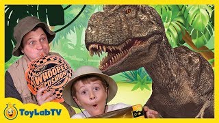 Giant Life Size TRex Dinosaur Runs After Park Ranger Aaron in Truck Fun Kids Toy Dinosaurs Video [upl. by Kilby]