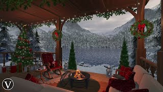 Christmas Porch Winter Daytime Ambience  Firepit Wind Snow amp Blizzard Sounds [upl. by Avirt]