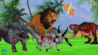 Angry Lion Vs Zombie Trex🙄Dinosaur Kill Buffalo amp Woolly Bull Cartoon Cow Battle Compilation [upl. by Norda]