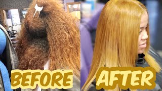 Brown to Strawberry Blonde Bleach Color Silkpress on very LONG 4B Natural Hair 🔥wella toner t35 [upl. by Floro140]