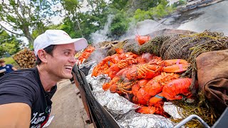 New England HUGE CLAMBAKE 298 Lobsters Clams Corn on Cabbage Island [upl. by Assela398]