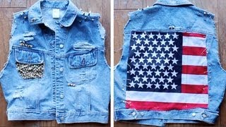 DIY Denim Shredded Studded Leopard American Flag Vest [upl. by Elocim]