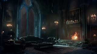 Slytherin Common Room at Hogwarts  Unwind Instantly by the Fireplace with Rain on the Window [upl. by Eanaj]