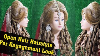 engagement and reception hairstyle for bridal  open hair hairstyle with curls  curls hairstyle [upl. by Light59]