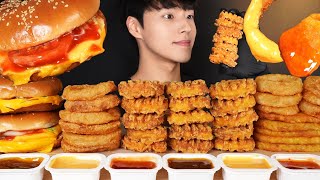 ASMR MUKBANG TRIPLE CHEESE BURGER amp CHICKEN NUGGETS amp ONION RINGS amp HASH BROWNS [upl. by Suoiradal]