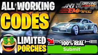 🤑NEW ALL WORKING LIMITED PORSCHE UPDATE CODES FOR DRIVING EMPIRE ROBLOX DRIVING EMPIRE CODES [upl. by Chamberlain125]