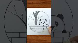 Easy circle drawing  drawing in circle scenery shorts panda shortsvideo art [upl. by Nahshon]