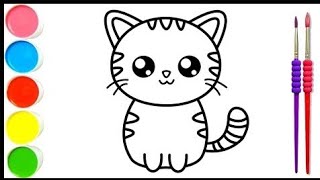 Cute Cat Drawing Painting and Coloring for Kids and Toddlers Kids Drawings Easy Drawing 😺🐈 [upl. by Fesoj8]