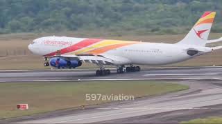 Surinam Airways  A340300  Pride of Suriname  Landing atJohan Adolf Pengel Int’l Airport [upl. by Nulubez]