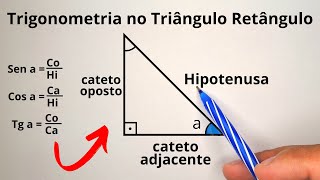 TRIGONOMETRIA NO TRIÂNGULO RETÂNGULO  SENO COSSENO TANGENTE [upl. by Neffirg668]