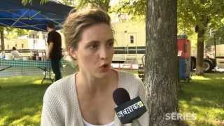 Evelyne Brochu 2014 Winter TV Show quotLa Marrainequot on set interview [upl. by Digirb459]