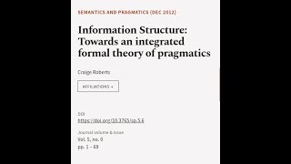 Information Structure Towards an integrated formal theory of pragmatics  RTCLTV [upl. by Aurlie]