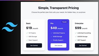 How To Design A Responsive Pricing Page Using Tailwind CSS [upl. by Ejrog]