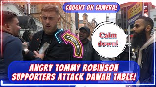 🤬Angry Tommy Robinson Supporters Attack Dawah Table 🏴󠁧󠁢󠁥󠁮󠁧󠁿 End Up Leaving With Qur’an  Abu Hajar [upl. by Kassia]