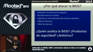 David Barroso  Infección en BIOS UEFI y derivados Rooted CON 2015  ESP [upl. by Adnerak]