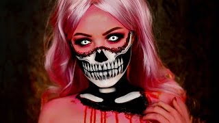 SKULL HALLOWEEN MAKEUP TUTORIAL WITH RIPPED BLOOD amp GORE HALF FACE  LAURA SOMMERVILLE [upl. by Deroo]