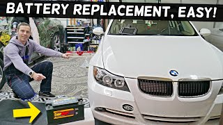 HOW REPLACE BATTERY BMW E90 E91 E92 E93 325i 328i 330i 320i 318i 316i 318d 320d 325d 330d 335d [upl. by Tranquada]