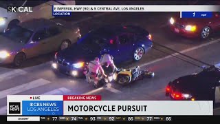 CHP officers push motorcyclist off bike ending high speed pursuit through LA County [upl. by Seebeck215]