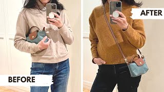 LONGCHAMP POUCH TO CROSSBODY BAG HACK  5 min DIY  mod shoots [upl. by Desiree]