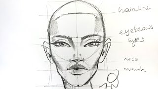 Female Fashion Face TutorialFashion sketch tutorial by ZEYNEP DENIZ [upl. by Reena]