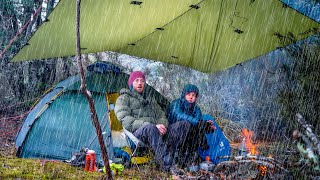 CAMPING in a RAINSTORM  Forced to seek SHELTER  Heavy Rain [upl. by Finnie]