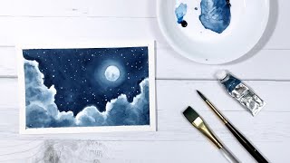 Easy Watercolor Tutorial  Stepby Step Moon and Clouds Watercolor [upl. by Temhem]