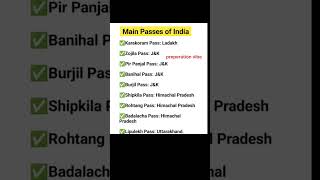 Important Mountain Passes in india  important passes of Indiamountain passes short shorts ssc [upl. by Suirtimed177]