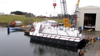 Launching feeding barge for aquaculture industry [upl. by Stalk554]