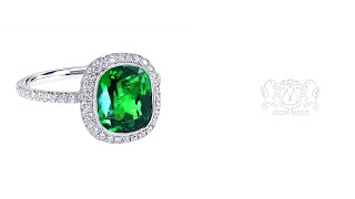 Leon Megé Barcelona™ couture ring with a cushion tsavorite in a puffy diamond halo r5011 [upl. by Harpp711]