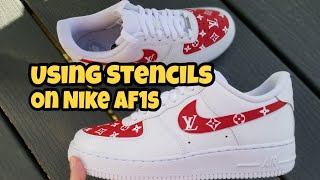 Apply Stencils To Nike AF1s Applying Stencils to Leather Shoes [upl. by Nilpik]