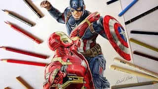 Speed Drawing Captain America vs Iron Man Civil War [upl. by Anahsahs]