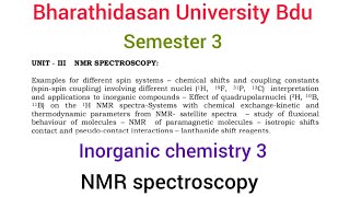 NMR spectroscopy  Bdu  MScchemistry  inorganic chemistry 3  sem3  sspvthiruvalluvaruniverse [upl. by Krishna]