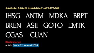 Analisa Saham Investzone 22 Januari 2024 IHSG ANTM MDKA BRPT BREN ASII GOTO EMTK CGAS CUAN [upl. by Rivi]