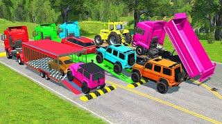 TRANSPORTING PIXAR CARS amp FRUITS WITH COLORED amp JOHN DEERE vs CLAAS vs TRACTORS  BeamNGdrive 962 [upl. by Elam]